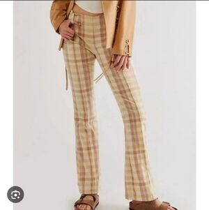Free People‎ Plaid Flare Pants in Beige and Brown
